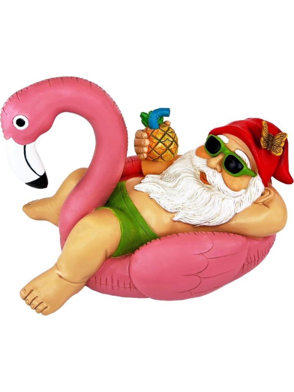 Whimsical Garden Gnome on Flamingo - Funny 8" Lawn Statue for Outdoor Decor